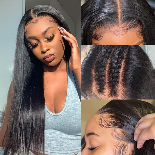 Bye Bye Knots Straight Human Hair Wigs 180% Density 13X4 Lace Front Silky Straight Human Hair Wigs