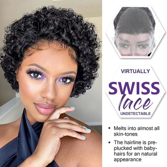 【Mandy】Short Curly Pixie Cut Wig Human Hair Wigs Bob Hairline 13X4 Lace Wigs
