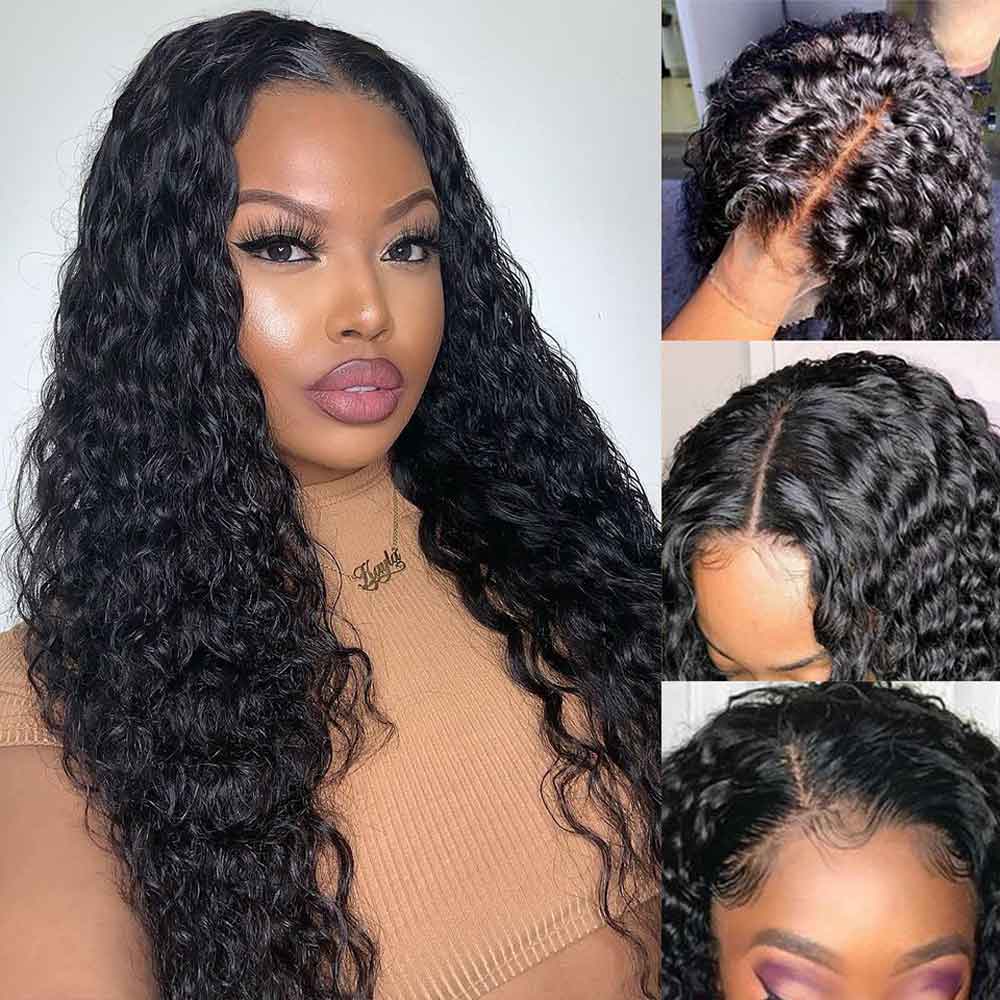 Beaudiva Water Wave Real Human Hair Wig Transparent T Part Human Hair Lace Front Wigs