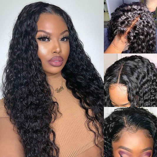 Beaudiva Water Wave Real Human Hair Wig Transparent T Part Human Hair Lace Front Wigs