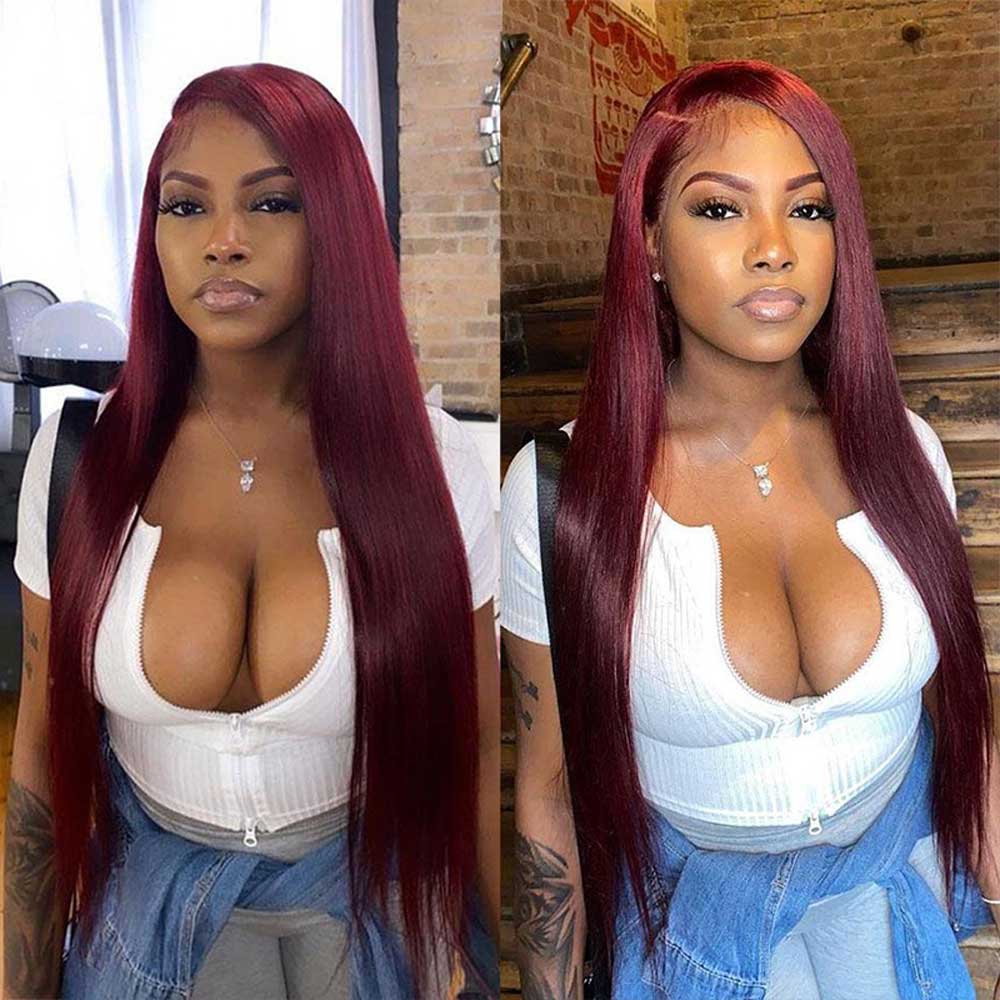 【Garney】: BEAUDIVA Burgundy Color Straight 13X4 Lace Front Wig Human Hair Wigs Plucked Baby Hair