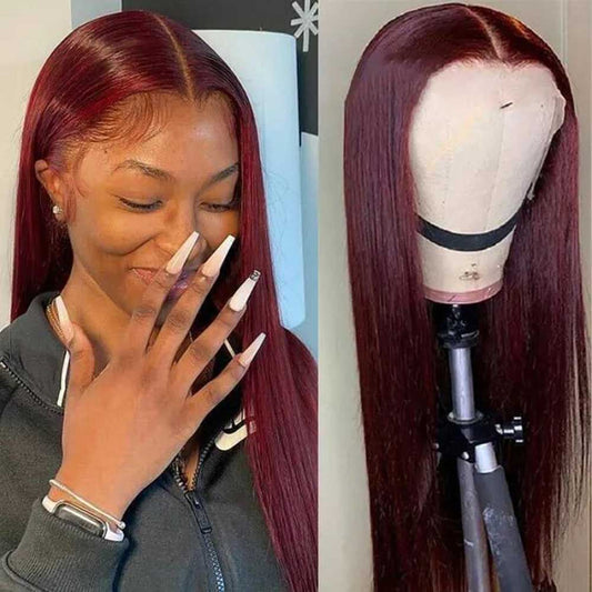 【Garney】: BEAUDIVA Burgundy Color Straight 13X4 Lace Front Wig Human Hair Wigs Plucked Baby Hair