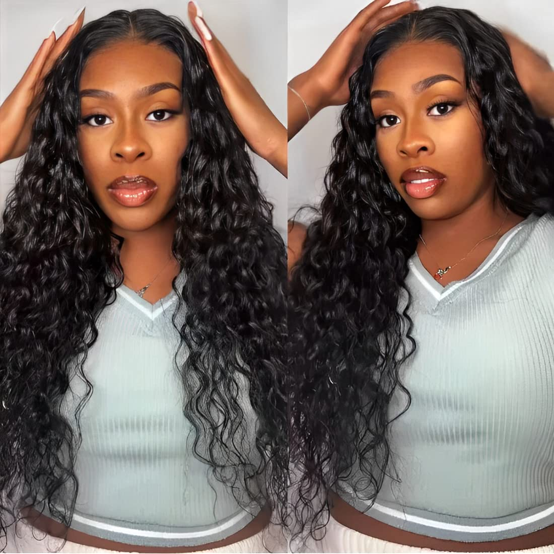 【Tata】 Real HD Glueless Water Wave 4X4 Lace Closure Wigs Human Hair Wig Pre Plucked with Baby Hair