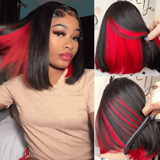 【Peeka】TK26: Peekaboo Highlight With Colored Short Bob Wig 5X5 Lace Closure Human Hair Wig