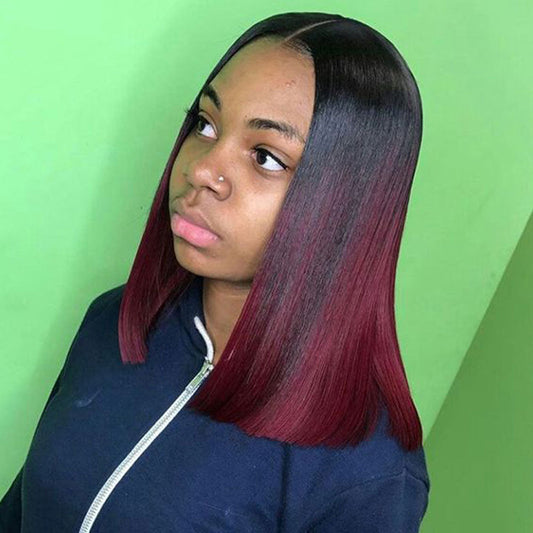Tiktok Beaudiva Straight TB Burg Ombre Colored Lace Closure Short Bob Human Hair Wig