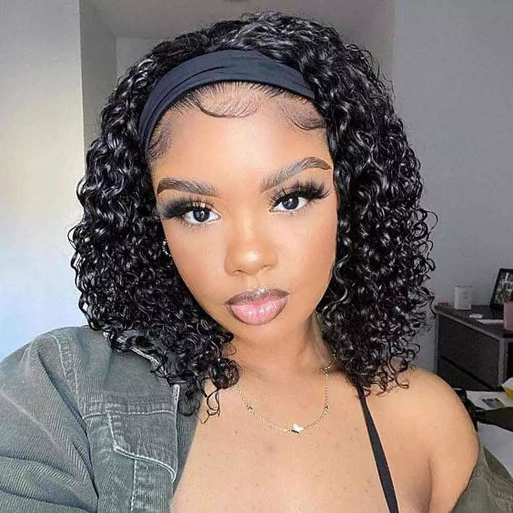 Beaudiva Kinky Curly Short Bob Headband Wig 100% Virgin Remy Human Hair Bob Wigs Super Affordable