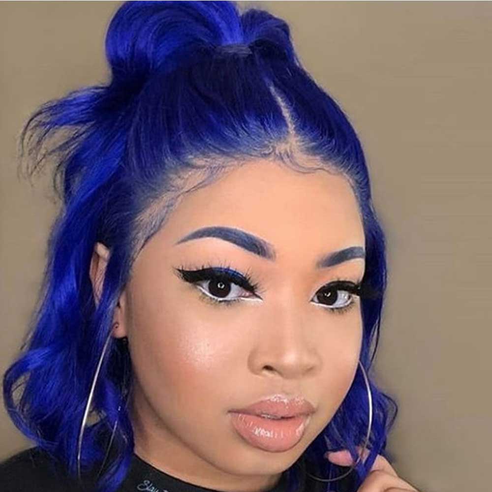Beaudiva Lace Front Wig  Straight Bob Wig 13X4X1 Lace  Human Hair Wig Blue Color