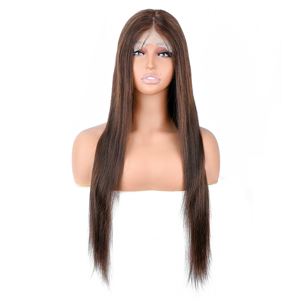 【Nova】TK16 : Chestnut Brown 4x4 Lace Closure Wig Straight Human Hair Wig Chocolate Brown 4# Beaudiva