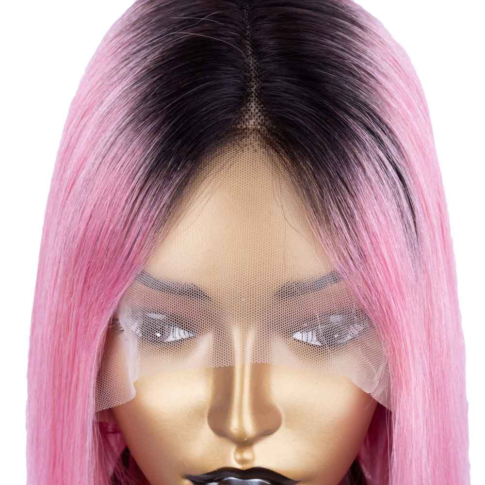 【Pinky Barbie】BEAUDIVA Ombre Hot Pink T Part Lace Front Human Hair Wigs Short Bob Wig