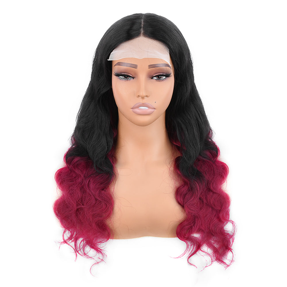 【Bella】Ombre 99J Colored Body Wave Lace Closure Wig 4X4 Lace Closure Human Hair Wigs