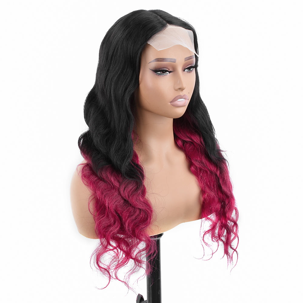 【Bella】Ombre 99J Colored Body Wave Lace Closure Wig 4X4 Lace Closure Human Hair Wigs