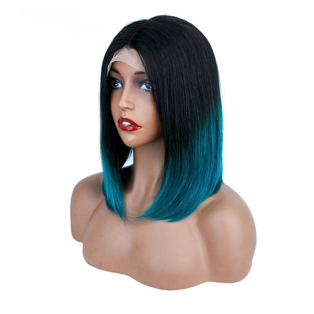 Tiktok Beaudiva Straight Ombre Dark Green Short Bob Lace Human Hair Wigs