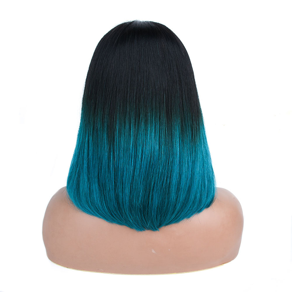 Tiktok Beaudiva Straight Ombre Dark Green Short Bob Lace Human Hair Wigs