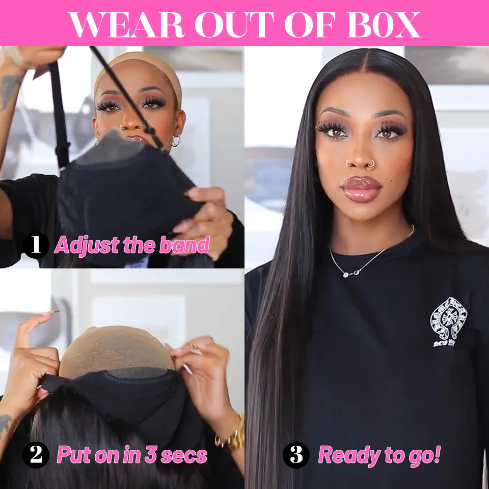 【Gaga】TK55 : Wear and Go Glueless 4X4 Lace Closure Human Hair Wig Brazilian Straight Lace Wigs For Women 4X4 Transparent Lace Closure Wigs New