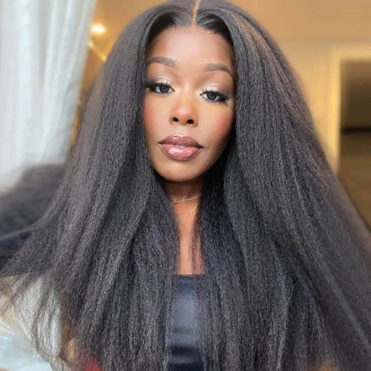 Beaudiva 100% Unprocessed Human Hair Kinky Straight 5x5 Lace Closure Wig