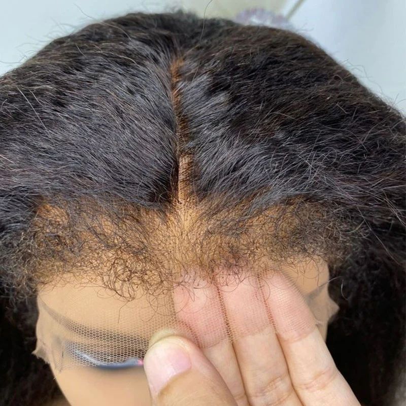【April】4C Curly Edge Baby Hair Kinky Straight 13x4 Full Lace Frontal Wig With 200% Full Density