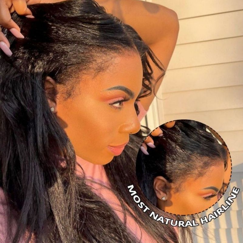 【April】4C Curly Edge Baby Hair Kinky Straight 13x4 Full Lace Frontal Wig With 200% Full Density