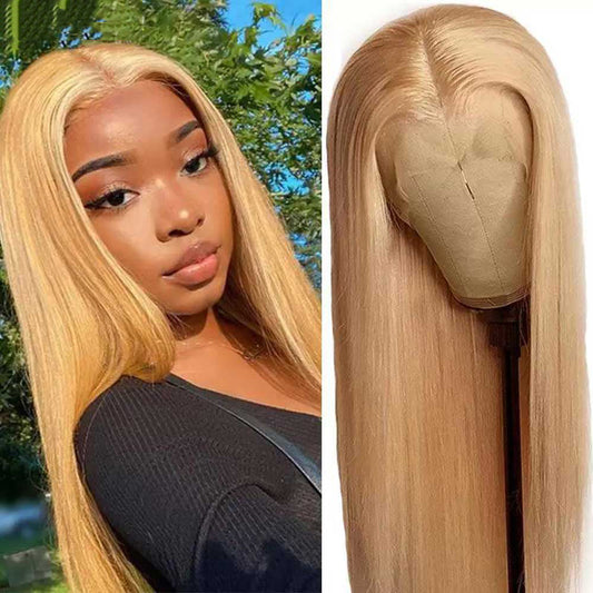 Tiktok Beaudiva 27# Honey Blonde Straight 4X4 Closure Wig Pre Plucked Baby Hair Human Hair Wig