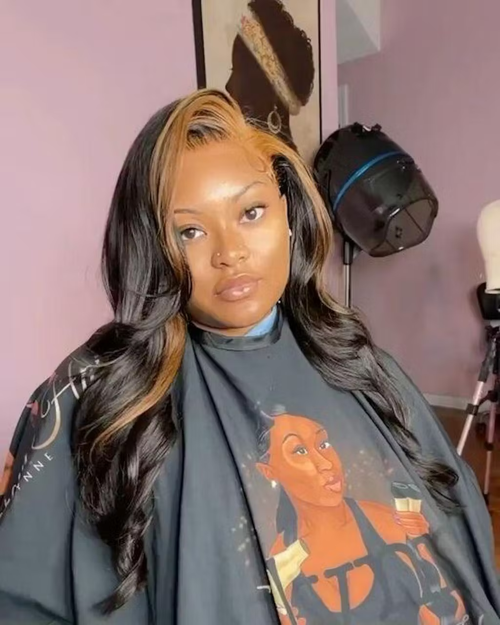 【Princess】Designed style Honey Blonde Stripe 5X5 Body Wave Lace Closure Wig