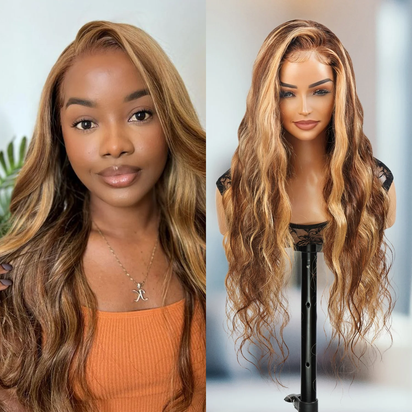 【Angee】Highlight 5X5 Body Wave Lace Closure Wig 100% Human Hair Wigs Transparent Lace