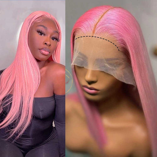 Beaudiva Pink Straight Lace Frontal Wig Human Hair Wig