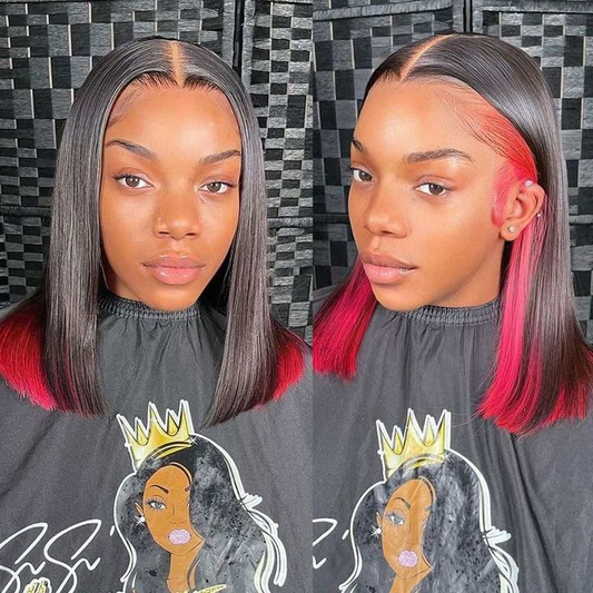 【Fanny】TK25: Peekaboo Highlight Colored Bob Wig 13X4 Lace Front Human Hair Wigs