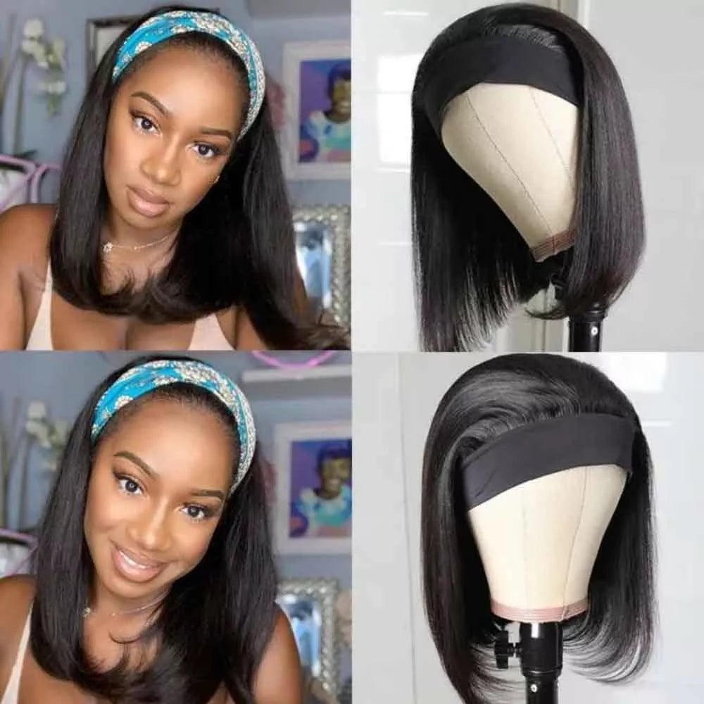 Beaudiva Bone Straight Bob Headband Wigs Human Hair Bob Wig