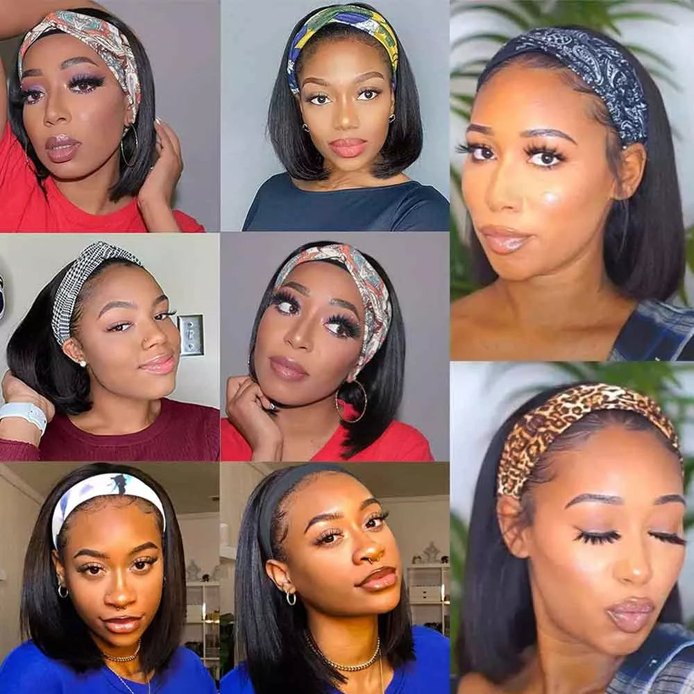 Beaudiva Bone Straight Bob Headband Wigs Human Hair Bob Wig