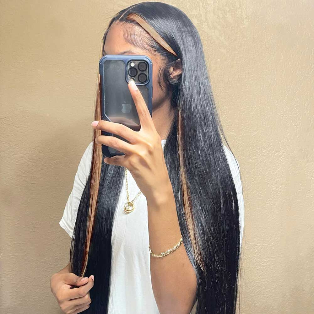 【Natasha】TK33 : 4X4 Straight Lace Closure Wig Human Hair Wigs Front Streak Plucked Baby Hair Beaudiva