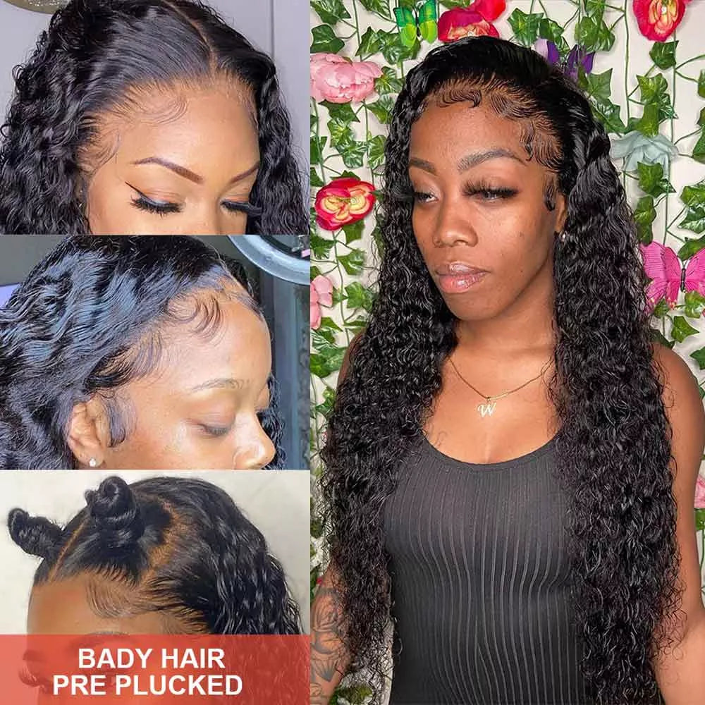 Beaudiva Water Wave Real Human Hair Wig Transparent T Part Human Hair Lace Front Wigs