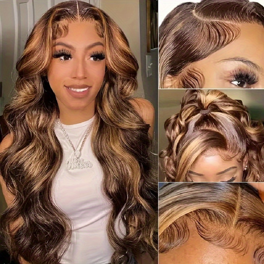 Body Wave Human Hair Wig Highlight P4/27 Ombre Lace Front  13x4 Lace Frontal Wigs Human Hair Pre Plucked HD Frontal Wigs for Women