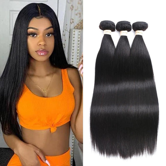 Beaudiva Bone Straight Jet Black 3 Bundles Deal Human Hair Weaves For Women