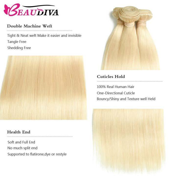 Beaudiva 613 Blonde Straight 3 Bundles With 4x4 Lace Closure Virgin Human Hair