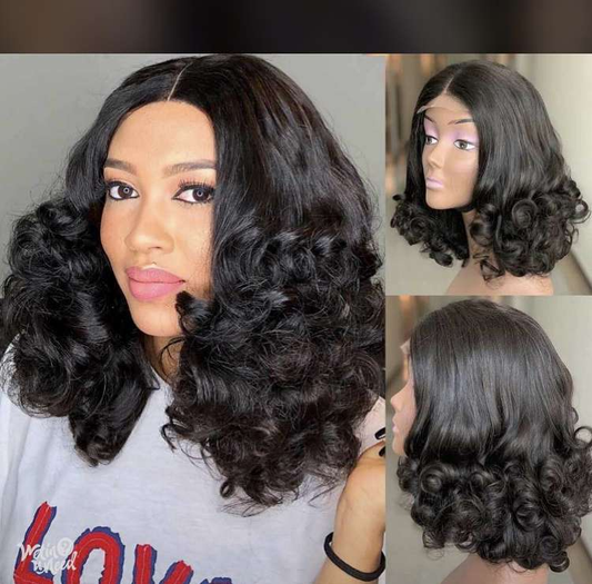【【Demi】】Egg Curly 4X4 Lace Closure Wig Human Hair Wigs Transparent Lace Wig