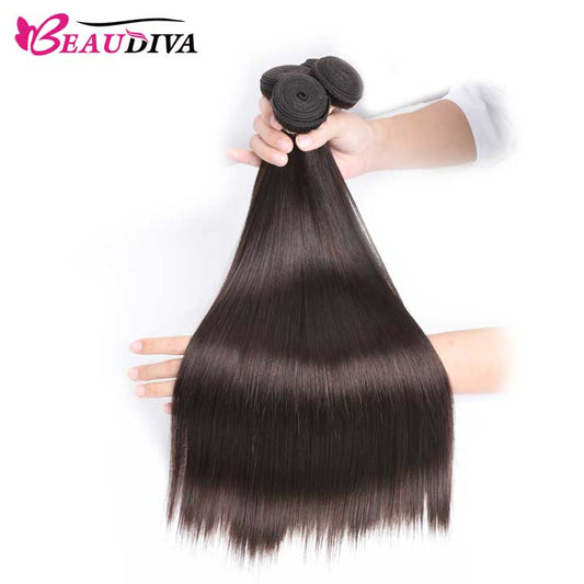 Beaudiva Dark Brown Bone Straight Human Hair 3&4 Bundles Virgin Human Hair