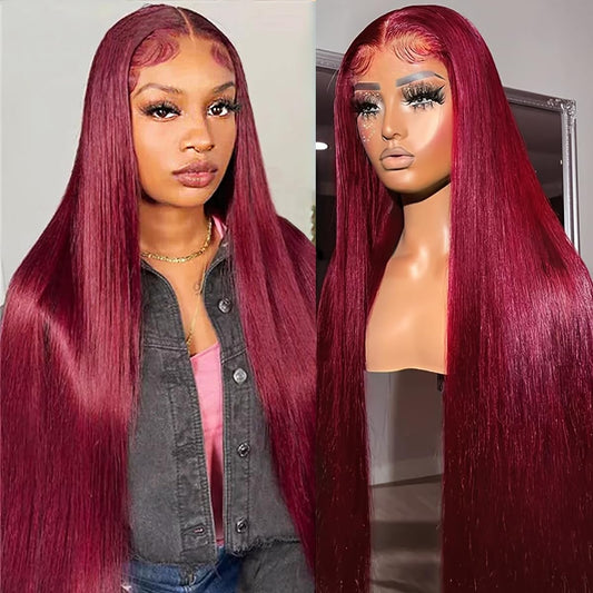 Beaudiva 99j Burgundy Lace Front Wigs Human Hair 5x5 Transperent Lace Front Wig for Women 250% Density