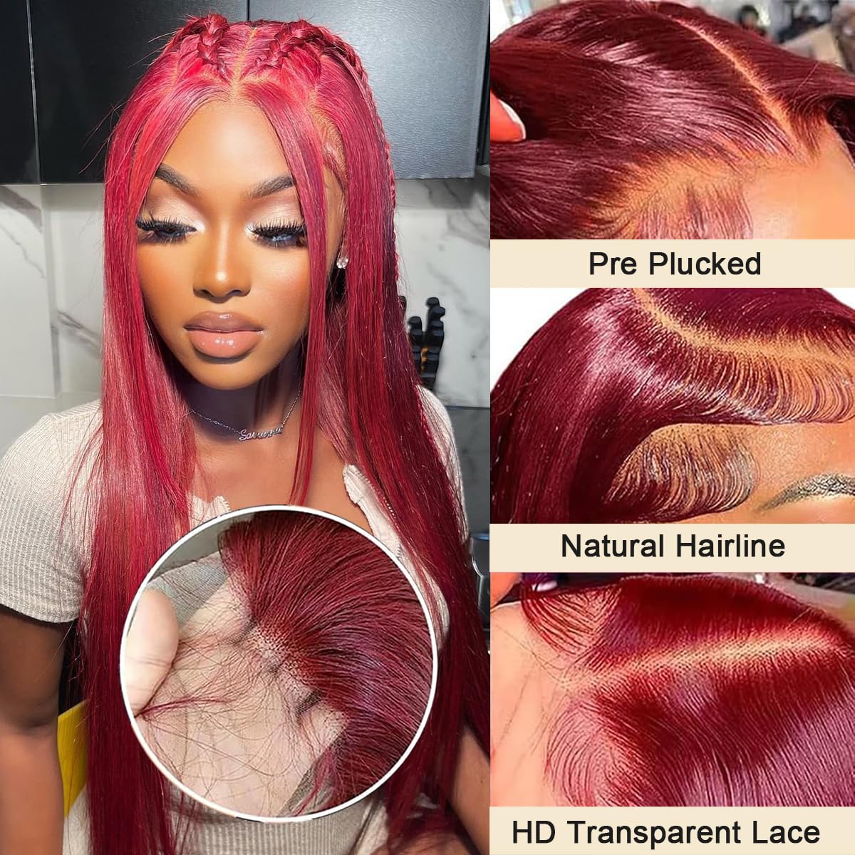 Beaudiva 99j Burgundy Lace Front Wigs Human Hair 5x5 Transperent Lace Front Wig for Women 250% Density